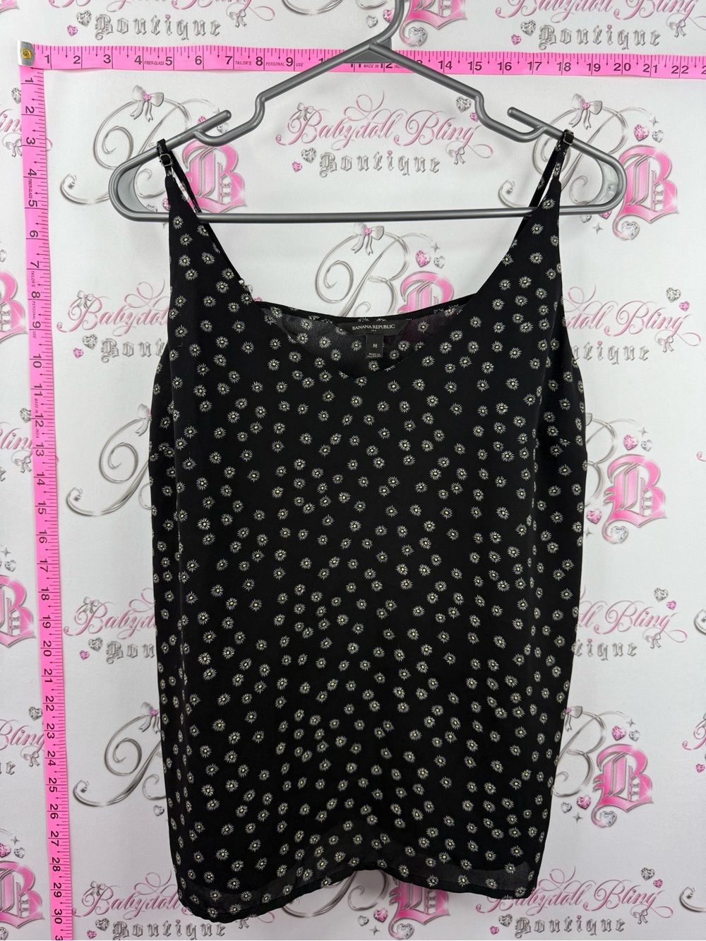 Banana Republic Black Spaghetti Strap Camisole with cream White Floral Dot Print